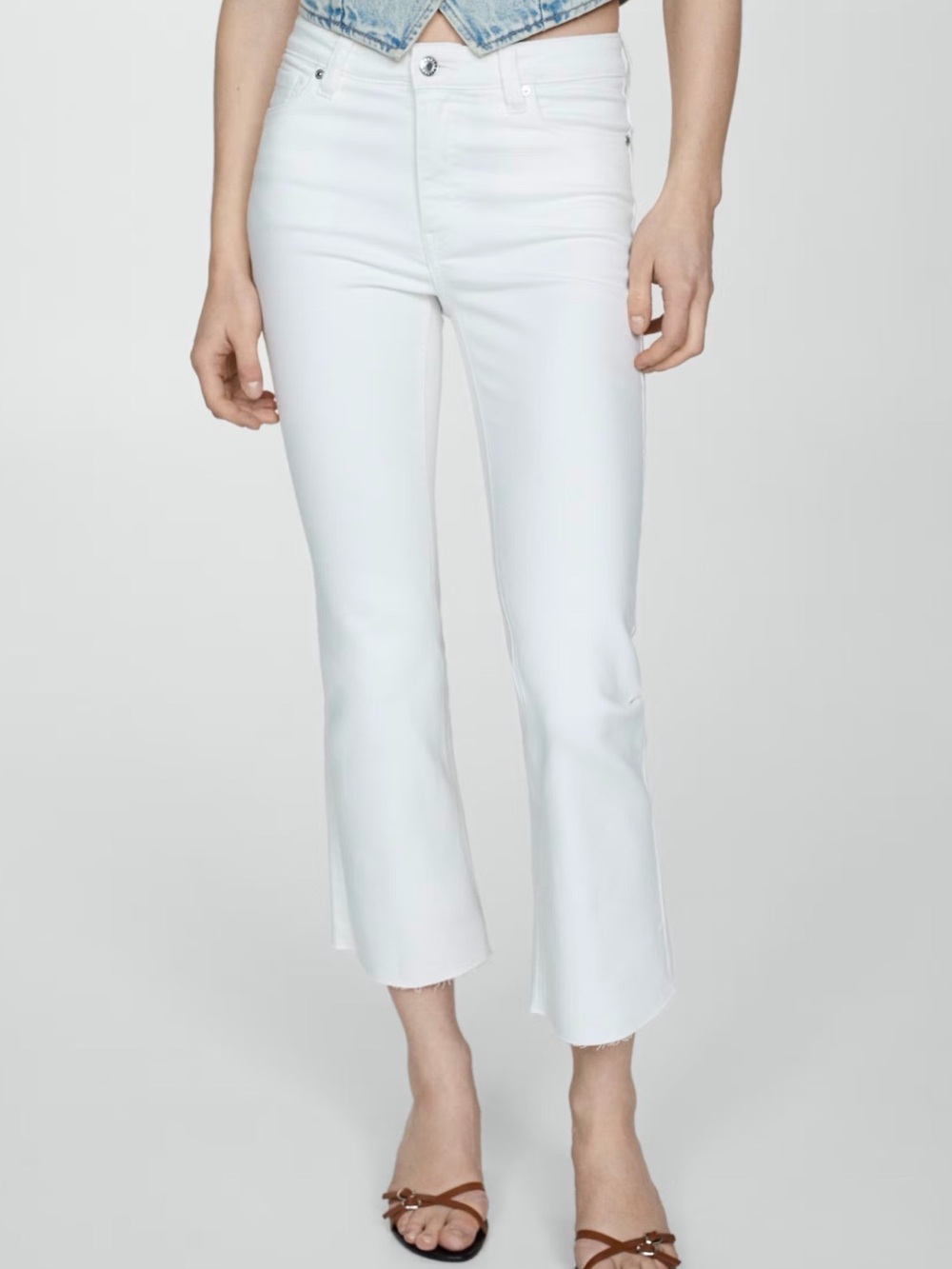 MNG Women’s Sienna Straight Leg White Frayed Hem Jeans
